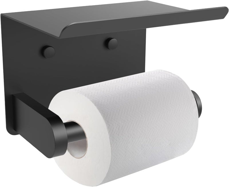 SetSail Toilet Paper Holder with Shelf Adhesive or Screw Bathroom Toilet Paper Roll Holders Wall Mount Matte Black Tissue Holder for Bathroom Hardware Accessories - Image 1